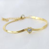 Fashionable All-Match Green White Pink Loving Heart Zircon Snake Chain Bracelet for Women balta