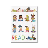 Vaikų skaitymas Dailės spaudinio plakatas Edukacinis drobės paveikslas Mielas daugiakultūrinis darželio sienos meno paveikslas Vaikų kambario dekoravimui 21x30cm No Framed brown
