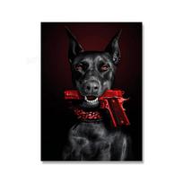 Mada Dobermano pinčerio plakatas Šuo su raudonu ginklu Spaudiniai Sienų menas Motyvacinė sėkmės drobės tapyba Biuro sienų meno tapyba 21x30cm No Framed