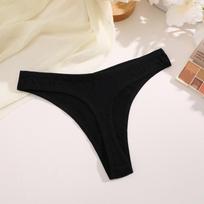 FINETOO Moteriški stringai Minkštos medvilnės G-stygelių apatinis trikotažas Seksualūs žemo aukščio apatiniai apatiniai S-XL Patogios kelnaitės mergaitėms S juoda