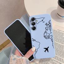 Lėktuvo žemėlapio linijų rašto minkštas silikoninis dėklas Samsung M35 Xiaomi Redmi Note 13 Pro iPhone Huawei Honor Realme kameros apsauginis smūgiams atsparus dangtelis Samsung Galaxy S9 Plus mėlyna