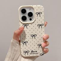 Telefono dėklas iPhone 16 15 14 13 12 11 Pro Max iPhone 11 13 16 15 14 12 Dėklas su taškeliais ir kaspinėliu iPhone 11 balta