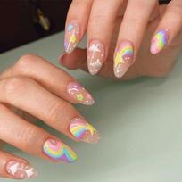 Nail Type Nail Sticker Rainbow Stars White Clouds Multi-colored Flowers Can Nail Pieces Press on Nails