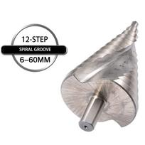 6-60mm Step Drill Bit 12.5mm/0.5” Shank 4241 HSS Spiral Groove Drill Bit for Wood, Plastic, Thin Metal Sheet 106mm