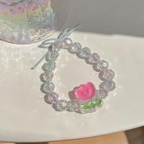 Persikų žiedų ir braškių kristalų poros pintos obsidiano apyrankės Tulip Bracelet