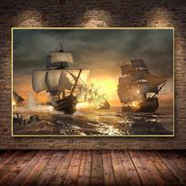 Senovinis piratų laivas, juodas burlaivis 21*30cm