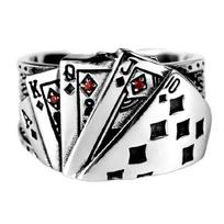 1PC Flush Playing Card Ring Men and Women Personality Domineering Retro Old Diamond Square Opening Ring
