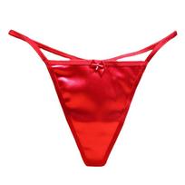 Luxury Satin Seamless Thongs: Sexy Low-Waist Pearl Bow Design with Pure Cotton Crotch M raudona