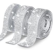 Sienos klijų juosta su dekoratyviniais kalnų krištolais, lipni, skirta drabužiams, žaislams, automobilių logotipams ir dekoracijoms 2 rows - 0.5cm wide sidabro baltos spalvos