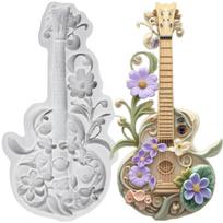 Muzikos natų silikoninės formelės Gitara Gėlė Čelas Fondanto formelė Torto dekoravimo įrankiai Kekso viršus Saldainiai Dervos molis Šokoladas Gumpaste formelė pilka spalva
