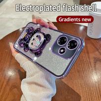 Candy Bear Stand Holder Glitter Phone Case Realme C67 C65 C63 C61 C55 C53 C51 C35 C33 C31 C30 C20 C21Y C25Y C11 C15 C17 4G Cover Realme C67 4G violetinė