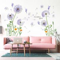 Romantic Dandelion Wall Sticker Self Adhesive Removable Bedroom Decor Background Wallpaper for Room Home Decoration 60x90cm violetinė