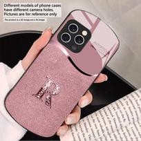 R raidė su auksiniu kraštu iPhone 16 15 14 13 Plus 12 mini 11 Pro Max XR Xs Max X 7 8 6 6S 2022 20 Ovalus stiklinis telefono dėklas iPhone 13 mini