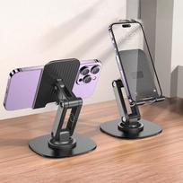 Reguliuojamas telefono stovas, sulankstomas 360° besisukantis laikiklis , planšetiniam kompiuteriui – tvirtas ABS + aliuminio lydinys, juodas & one size juoda