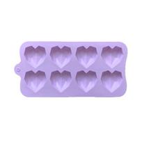 8 ertukės Deimantinės Širdelės Silikoninė Kepimo Forma Nelipni Valentino Dienos Šokolado Forma 3D Deimantinės Širdelės Formos Saldainių Ledo Kubelių Padėkliukas Muilo Gamybos Forma violetinė