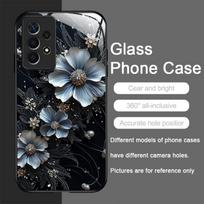 Vintage Floral Stylish Lotus Flower Pattern Tempered Glass Phone Case for Samsung Galaxy A56 A55 A54 A53 A52 A36 A14 A15 Covers Galaxy A14 4G