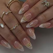 24pcs French Fake Nails Long Almond Nail Tips Manicure False Nails  Women W1914