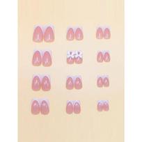 24Pcs Short Square French Press-On Nails Set With White French Tip & Bow Design,Suitable For Women Casual And Holiday Wear, Nail Supplies