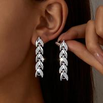 Žuvies uodegos stiliaus deimantais puoštas apyrankės ir karoliai rinkinys - prabangi ir aukštos klasės banketinė bižuterija moterims 1x Earrings sidabras