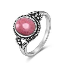 Vintage 925 Sterling Silver Natural Black Onyx 8*10mm Ring Flower Shaped Tiger's Eye Ring Fine Jewelry Finger Ring For Women 6