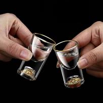 Luxury Crystal Glass Vodka Glass Sake Shochu Glass Bar Liqueur Double Bottom Gold Foil Glass Tea Cup High-end Gifts Hard Liquor 1