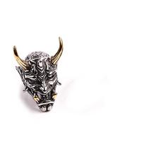 Japanese Red-faced Hannya Mask Open Ring - Dark Aged Punk Trend Jewelry for Boys Adjustable