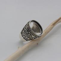 Yin Taifei Thai Silver Beast Face Ring - Taotie Pattern Men's Retro 12x16 Versatile Ring Setting. Adjustable Open Size