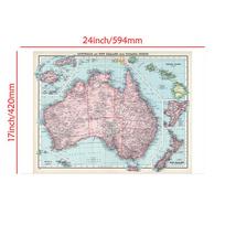 Berėmio Australijos ir Naujosios Zelandijos žemėlapio, Sienų dekoras, Darbo kabinetas, Dovana kelionių entuziastams, Darbo kambario akcentas | Global Charm Decor white