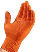 100-1 vnt. Itin tvirtos oranžinės nitrilinės vienkartinės pirštinės su deimantinės tekstūros sukibimu, skirtos pramoninei ir mechaninei saugai M-1pcs oranžinė