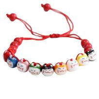 Lucky Cat Ceramic Maneki Neko Bracelet Chinese Style Red String Hand Rope  Decoration