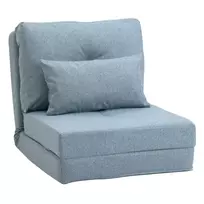 HOMCOM Grindų kėdė 2-in-1 Sulankstoma lova su reguliuojamu atlošu, grindų sofa su dekoratyvine pagalve, grindų sėdynės pagalvė svetainei, miegamajam, linas, dangaus mėlyna