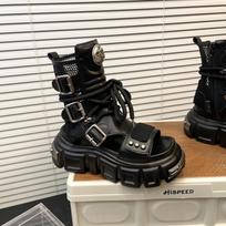 Moterims Mada Vasaros Vėsūs Batai Metalinė Sagtis Retro Moteriškos Sandalai Platforma Tuščiavidurė Punk Sagtis Sandalai Botas Mujer 35 juoda