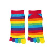 Women's Toe Socks Autumn Winter Colorful Rainbow Striped Five Finger Socks Sweat Absorbing Breathable Middle Tube Socks