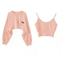 Hoodies Women's Asymmetrical Long Sleeve Top 2 Piece Casual Solid Loose Lazy Style Sweatshirts S rožinė