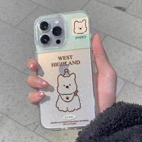 Ice blue line West Highland applies to Apple 17promax mobile phone case iPhone16 glitter 14 cute 15 soft case IPhone17ProMax