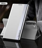 Prabangus odinis atverčiamas dėklas, skirtas Samsung Galaxy S25 Edge S24 S23 S22 S21 S20 Ultra S10 Plus S23 S21 S24 FE Note 20 Ultra, su stoveliu For Note 10 balta