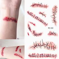 Susiūtos žaizdos baisūs randai Laikinos tatuiruotės lipdukas vandeniui atsparus momentinis patogus tatuiruotės lipdukas skirtas