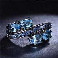 Moteriškas vintažinis karališkasis mėlynas Birthstone žiedas sužadėtuvių papuošalas, 6-10 dydis 7 karališkos mėlynos spalvos