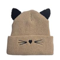 Megztos moteriškos katės ausų imitacijos audinės kepurė Skullies kailiniai pom-pom kepurė Moteriška kepurė Miela kepurė chaki