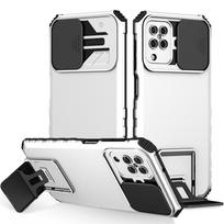KEYSION atsparus smūgiams dėklas, skirtas Samsung A12 A22 4G A22S A42 5G Push Pull Camera Protection Live Stand telefono dangtelis, skirtas Galaxy M32 M12 for Samsung A12 balta