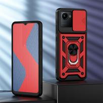 KEYSION atsparus smūgiams dėklas, skirtas Realme C30 slankiojančios kameros objektyvo apsauginio žiedo stovo telefono galinis dangtelis, skirtas OPPO Realme Narzo 50i Prime for Realme C30 raudona