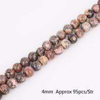 Raudono leopardo akmens karoliukai, natūralūs 15 colių gija, skirti pasidaryti papuošalams. Pasirinkite dydį 4–12 mm 4mm 95pcs