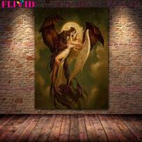Draugystė tarp angelų ir demonų Retro meno plakatų spausdinimas Undinė ir drugelio fėja Retro sienų menas Aliejinė tapyba 21cm×30cm NoFrame