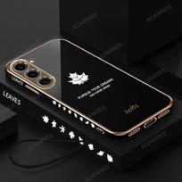 S 23 S23plus prabangus klevo lapų dirželio dėklas, skirtas Samsung Galaxy S23 Plus S22 Ultra S21 S20 Fe padengtas silikoniniu dangteliu S23ultra 5g S23 juoda/auksas