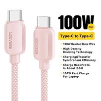 Essager 100W PD USB C tipo C laidas Greito įkrovimo įkroviklio laidas USB-C 5A TypeC laidas, skirtas Huawei Macbook Samsung Xiaomi POCO 1m rožinė