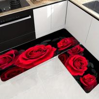Gražus Red Rose virtuvės grindų kilimėlis – neslystantis, atsparus aliejui, atsparus vandeniui, plaunamas mašinoje ir sugeriantis vandenį 40x120cm/15.74x47.24Inch black