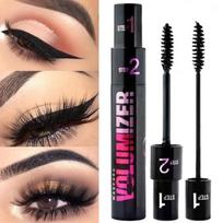 Mascara Double Effect Volume Mascara 2-in-1 Ilgalaikis vandeniui atsparus Plonas Ilgas Storas Curl Slim Long Greitai Išdžiūstantis Big Eye Mascaras Makiažo kosmetika studentams 5D 2 in 1 beige