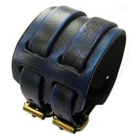 Men Bracelet 2 Layers Wide Band Jewelry Adjustable Faux Leather Bangle for Daily Life chaki