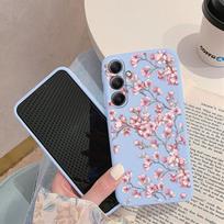 Gėlių rašto minkštas silikoninis dėklas, skirtas Samsung A55 M35 S24 Xiaomi Redmi Note 13 Pro 13C iPhone Huawei Honor Realme fotoaparato apsauginis dangtelis Samsung Galaxy S9 Plus mėlyna