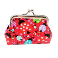 Spalvingas vaikų dirbtinės odos Ladybird piniginės monetų piniginės grynųjų pinigų kortelių laikiklis raudona